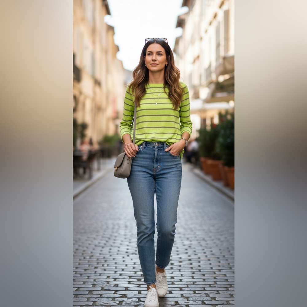 Splendid Striped Neon 3/4 Length Tee